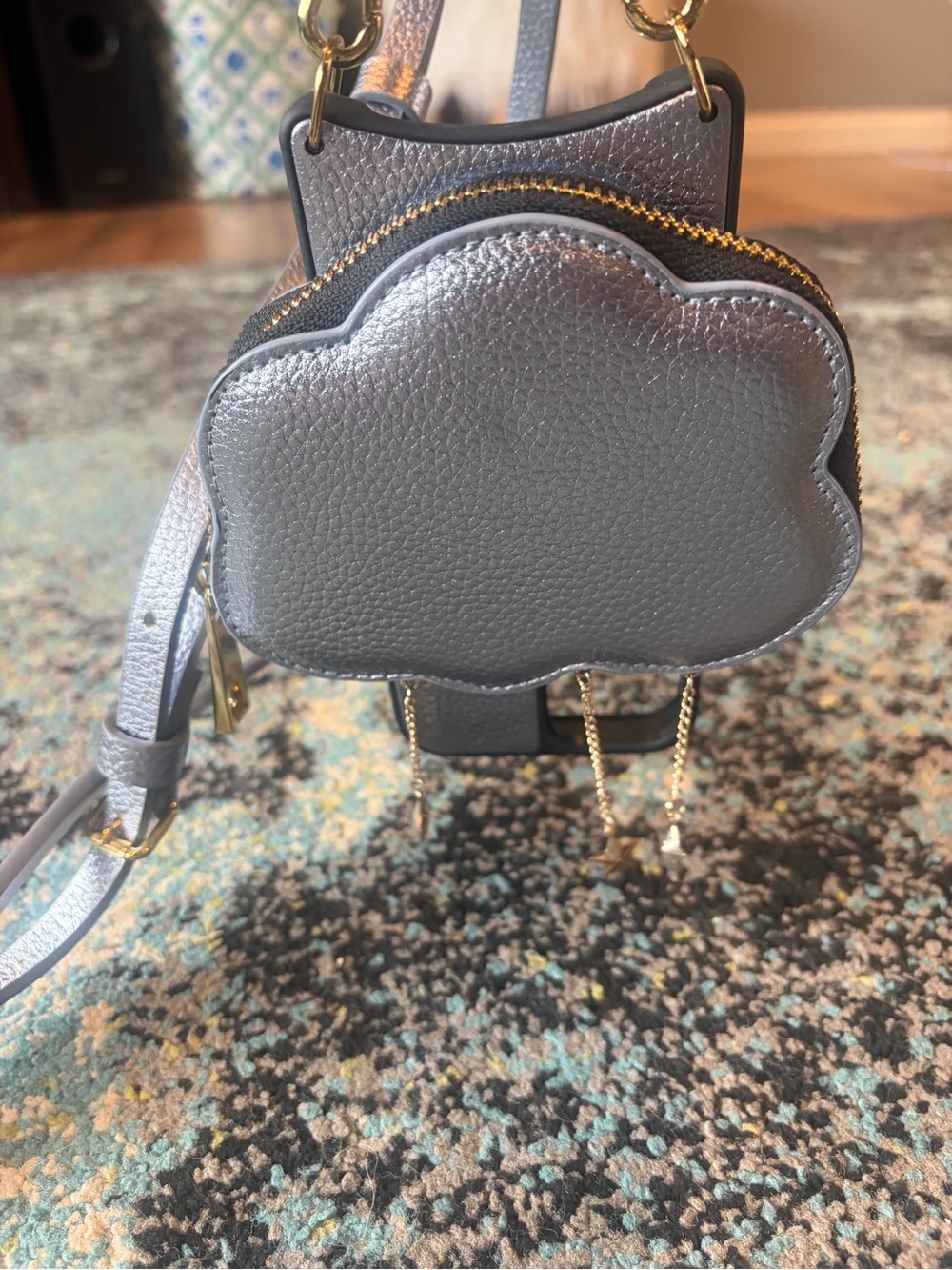 Bandolier Metallic Gray Cloud Crossbody Phone Case with Gold Hardware
